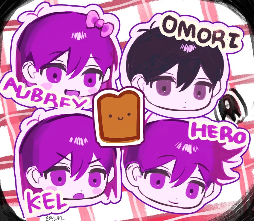 omori, aubrey, kel, hero, and something (omori) drawn by yeonju