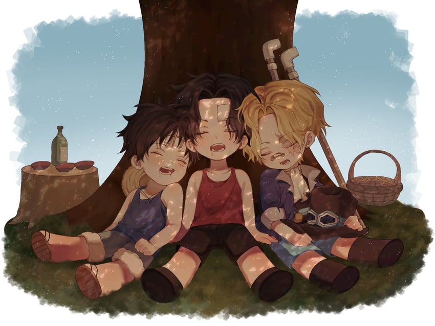 monkey d. luffy, portgas d. ace, and sabo (one piece) drawn by n_o1n2