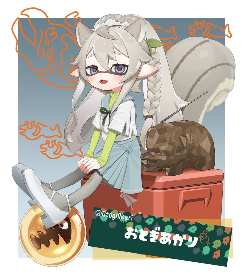 inkling player character, inkling girl, and mr. grizz (splatoon and 1 more) drawn by puchiman