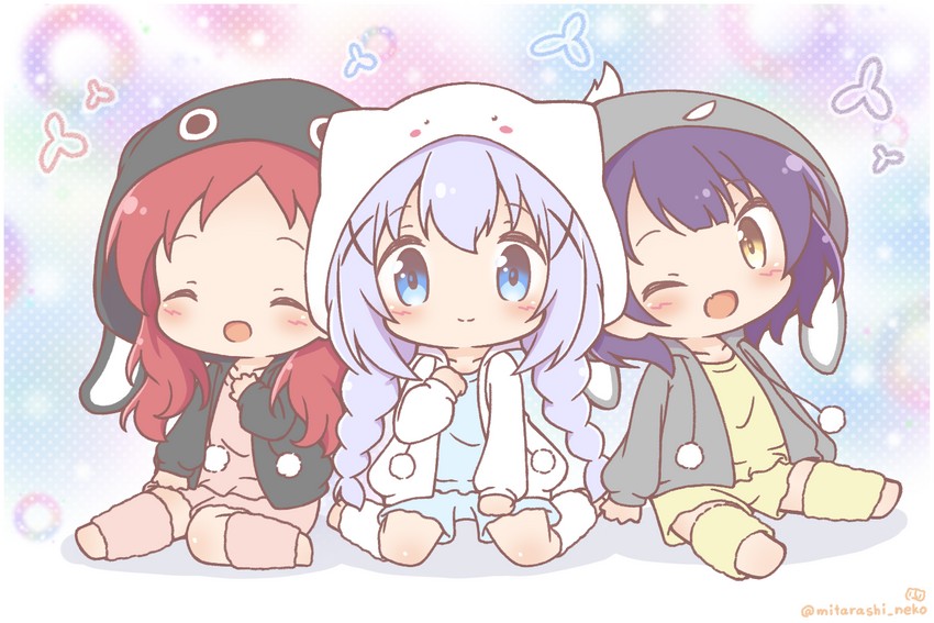 kafuu chino, jouga maya, and natsu megumi (gochuumon wa usagi desu ka?) drawn by mitarashi_neko