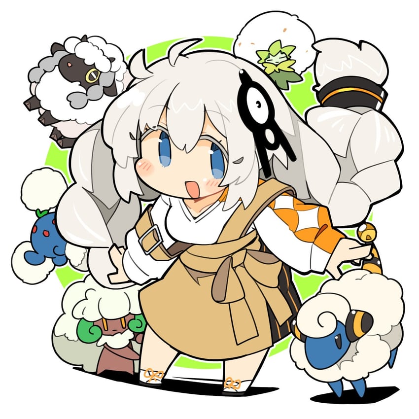 kizuna akari, wooloo, whimsicott, mareep, unown, and 3 more (pokemon and 2 more) drawn by ini_(inunabe00)