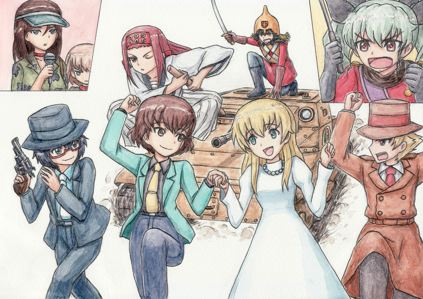 anchovy, katyusha, nonna, pepperoni, carpaccio, and 11 more (girls und panzer and 2 more) drawn by omachi_(slabco)
