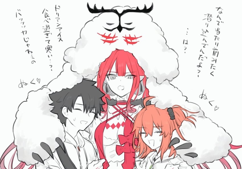 fujimaru ritsuka, baobhan sith, and cernunnos (fate and 1 more) drawn by yukihara_sbgd