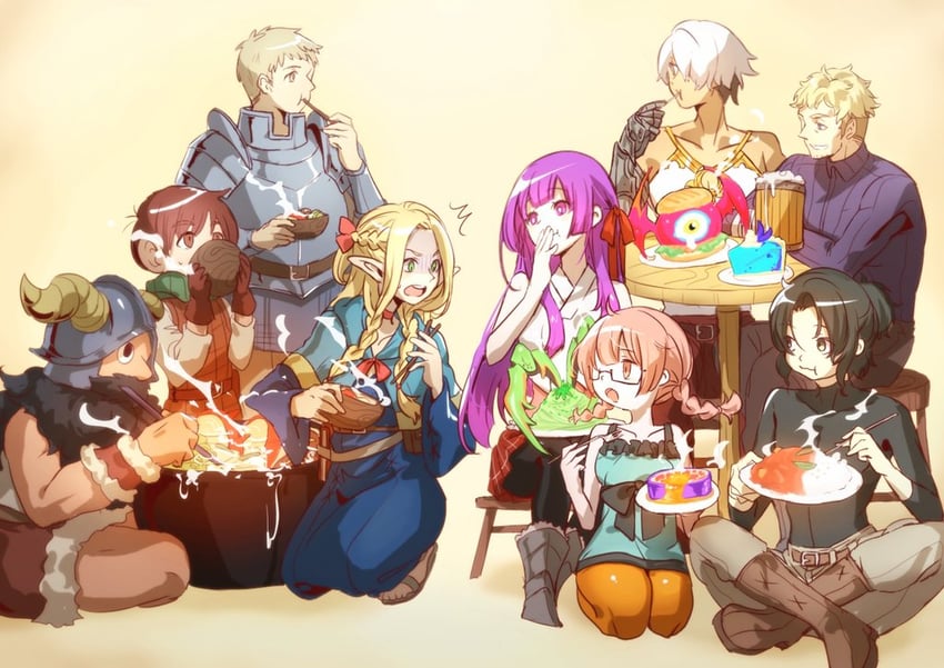 marcille donato, laios touden, senshi, chilchuck tims, arianna caledonia, and 4 more (dungeon meshi and 2 more) drawn by yui67515743
