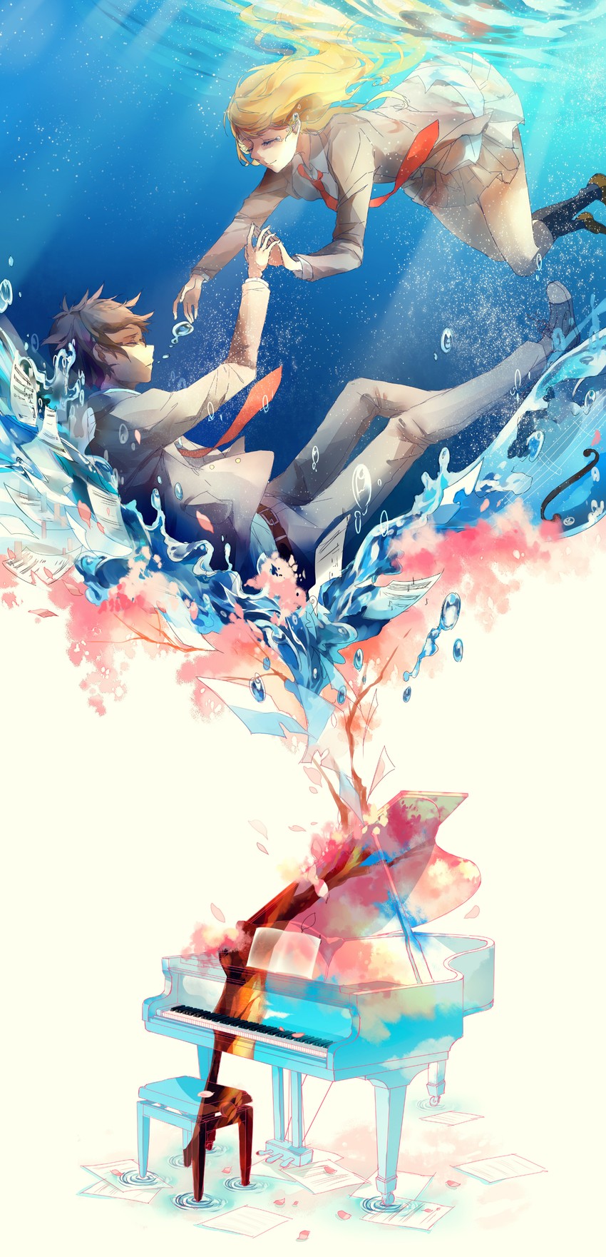 miyazono kawori and arima kousei (shigatsu wa kimi no uso) drawn by minirainy_(h2o2)