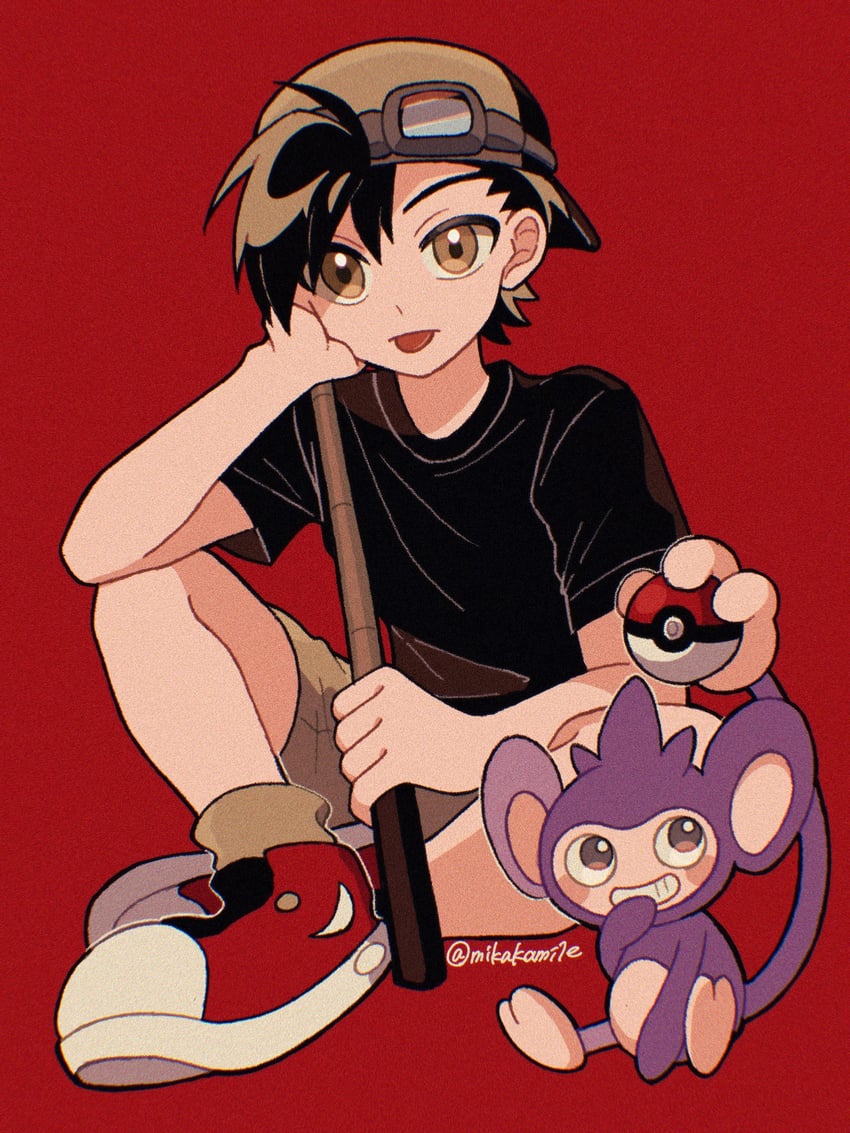 ethan and aipom (pokemon and 1 more) drawn by mikakami1e