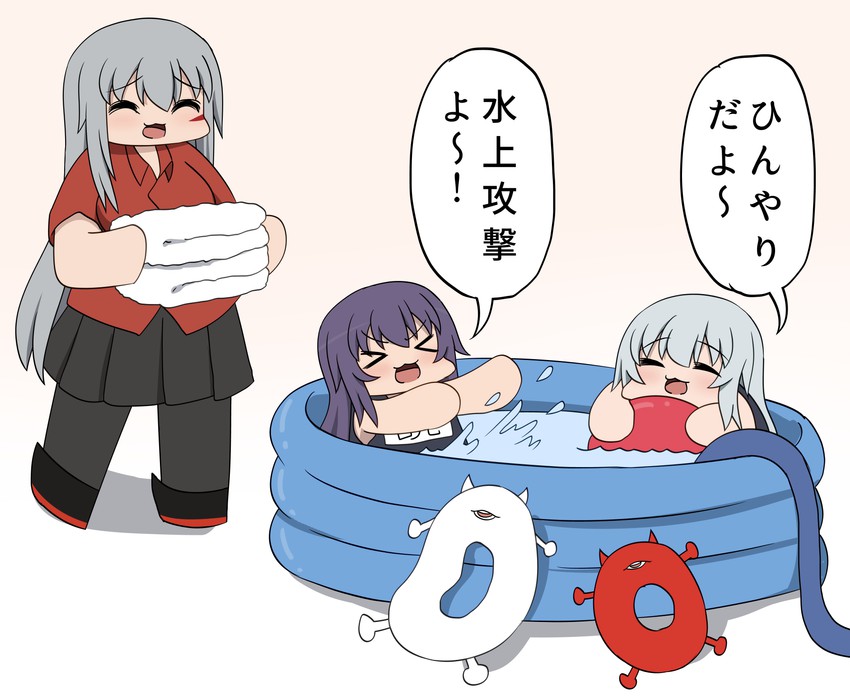 hibiki, akatsuki, gangut, and enemy lifebuoy (kantai collection) drawn by bokota_(bokobokota)
