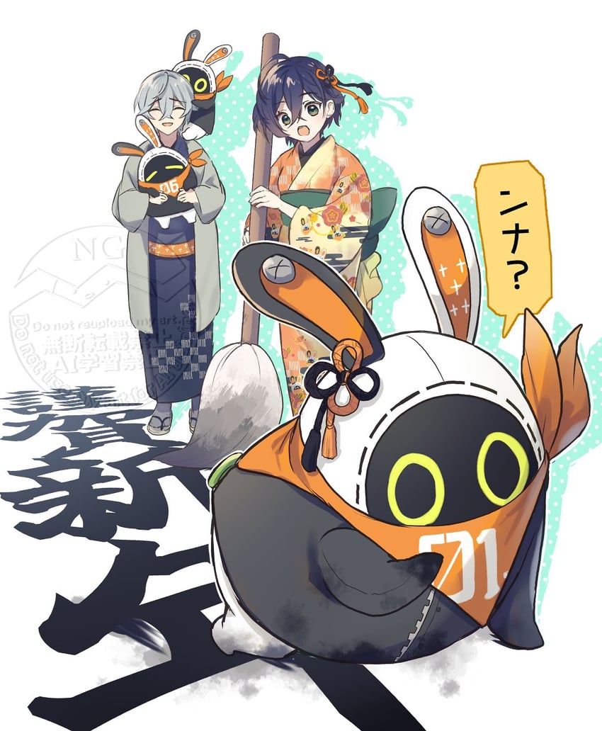 belle, wise, eous, bangboo 6, and bangboo 18 (zenless zone zero) drawn by ofuton_tamago