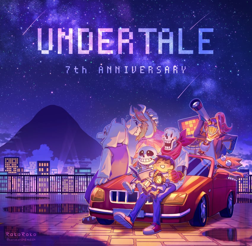 frisk, sans, papyrus, undyne, toriel, and 2 more (undertale) drawn by noah_(rokoroko)