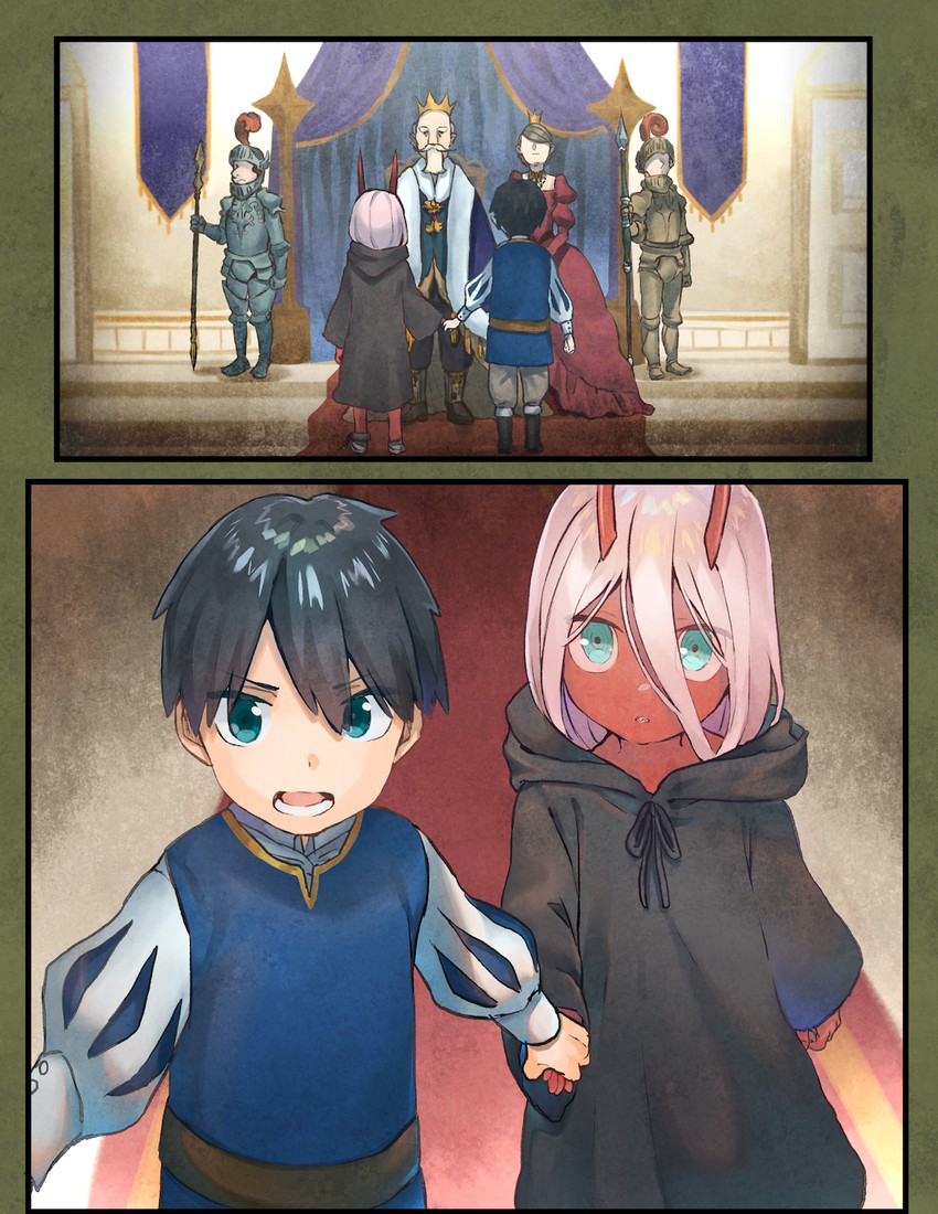zero two and hiro (darling in the franxx) drawn by bomhat