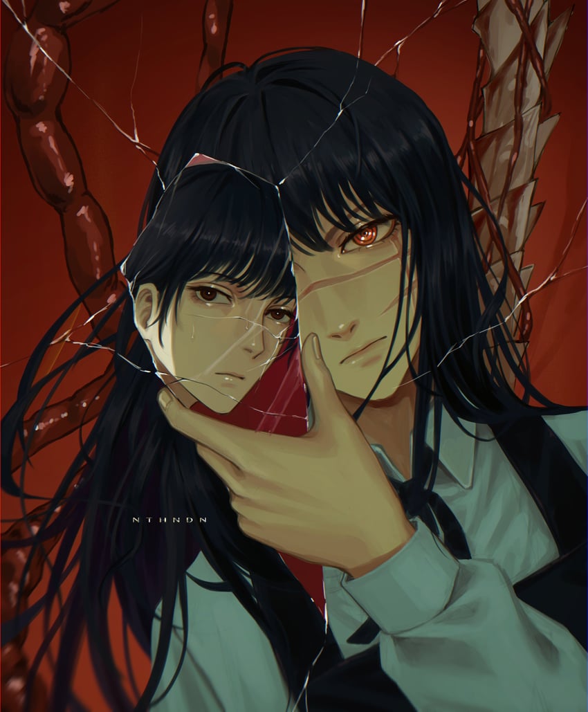 yoru and mitaka asa (chainsaw man) drawn by nthndn