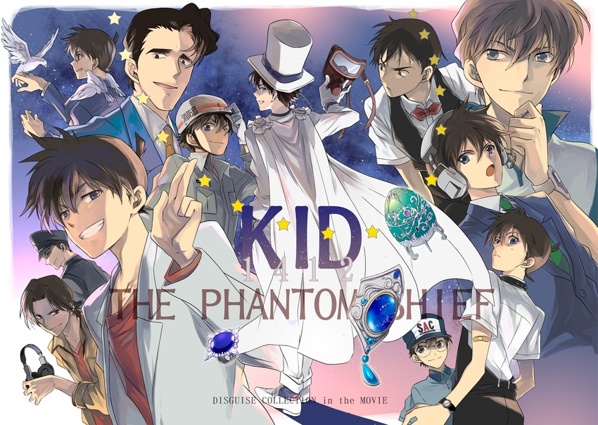 kudou shin'ichi, kaitou kid, kuroba kaito, hakuba saguru, and shiratori ninzaburou (meitantei conan and 1 more) drawn by tosyoen