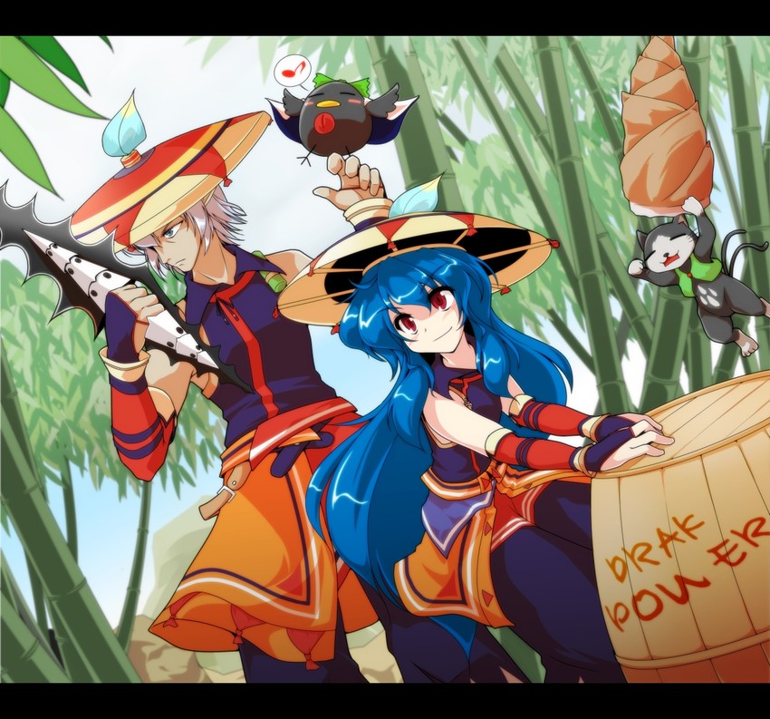 reiuji utsuho, hinanawi tenshi, buront, and melynx (touhou and 5 more) drawn by tama_home