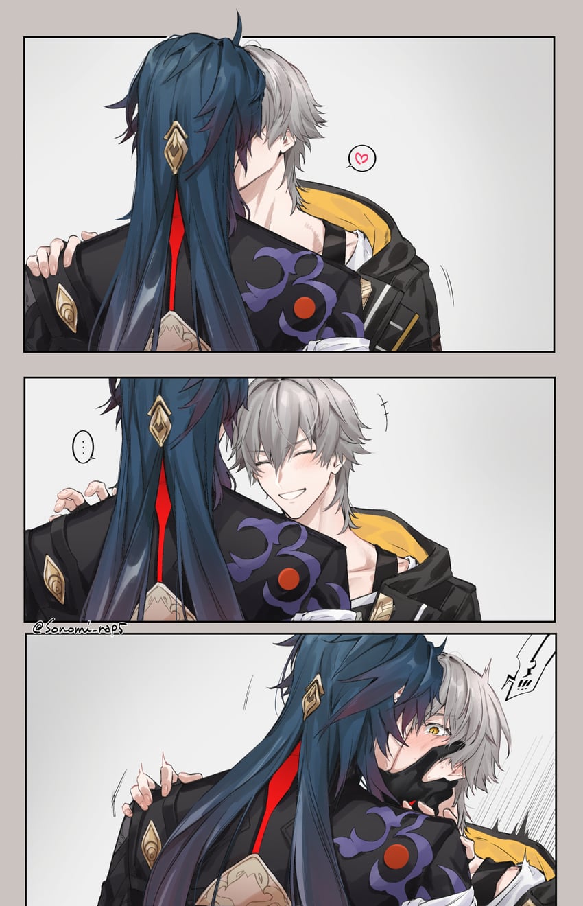 trailblazer, caelus, and blade (honkai and 1 more) drawn by sonomi