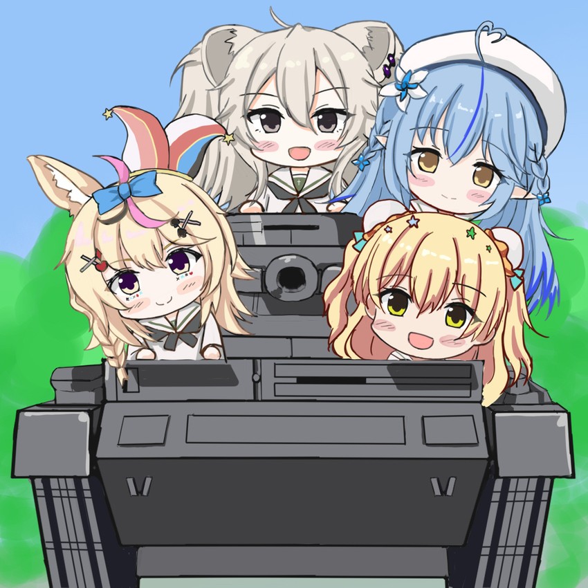 yukihana lamy, shishiro botan, omaru polka, and momosuzu nene (hololive and 1 more) drawn by menonune