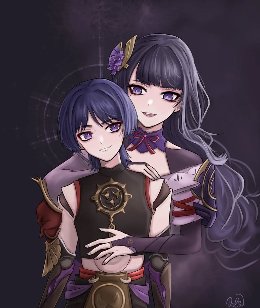 raiden shogun and scaramouche (genshin impact) drawn by delisha_lia