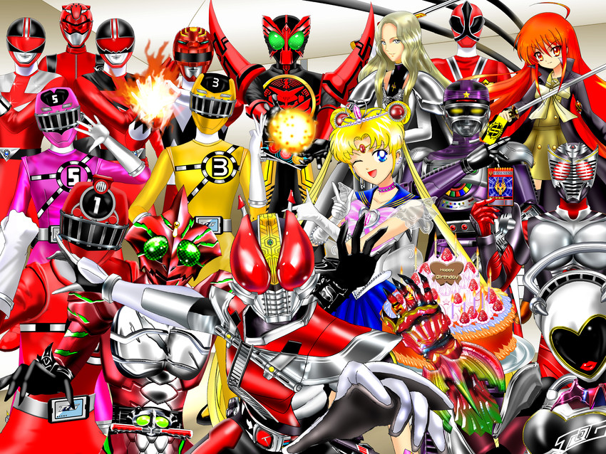 tsukino usagi, sailor moon, shana, kamen rider ooo, kamen rider ryuki, and 10 more (bishoujo senshi sailor moon and 12 more) drawn by luna_rune