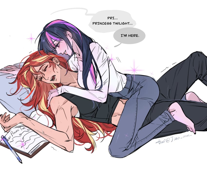 twilight sparkle and sunset shimmer (my little pony and 2 more) drawn by m_omoo