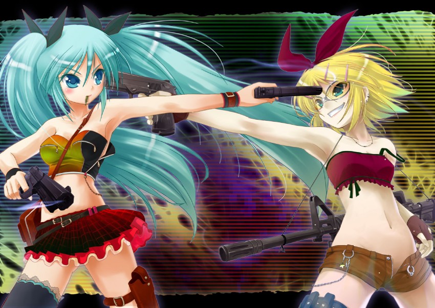 hatsune miku and kagamine rin (vocaloid and 1 more) drawn by porurin