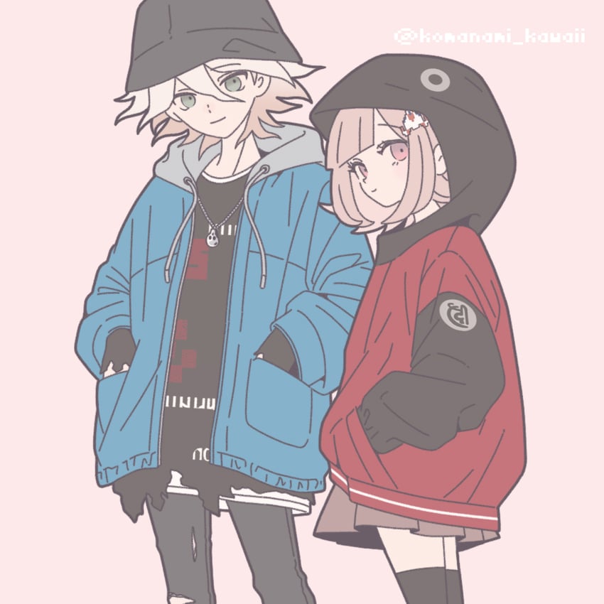 nanami chiaki and komaeda nagito (danganronpa and 2 more) drawn by komanami_kawaii