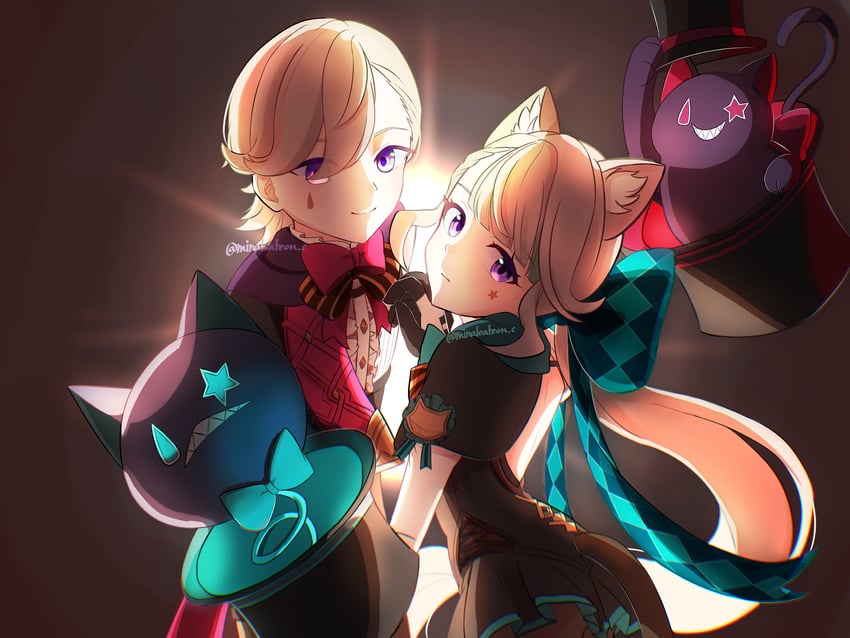 lynette and lyney (genshin impact) drawn by mina_(minaleafeon_c)
