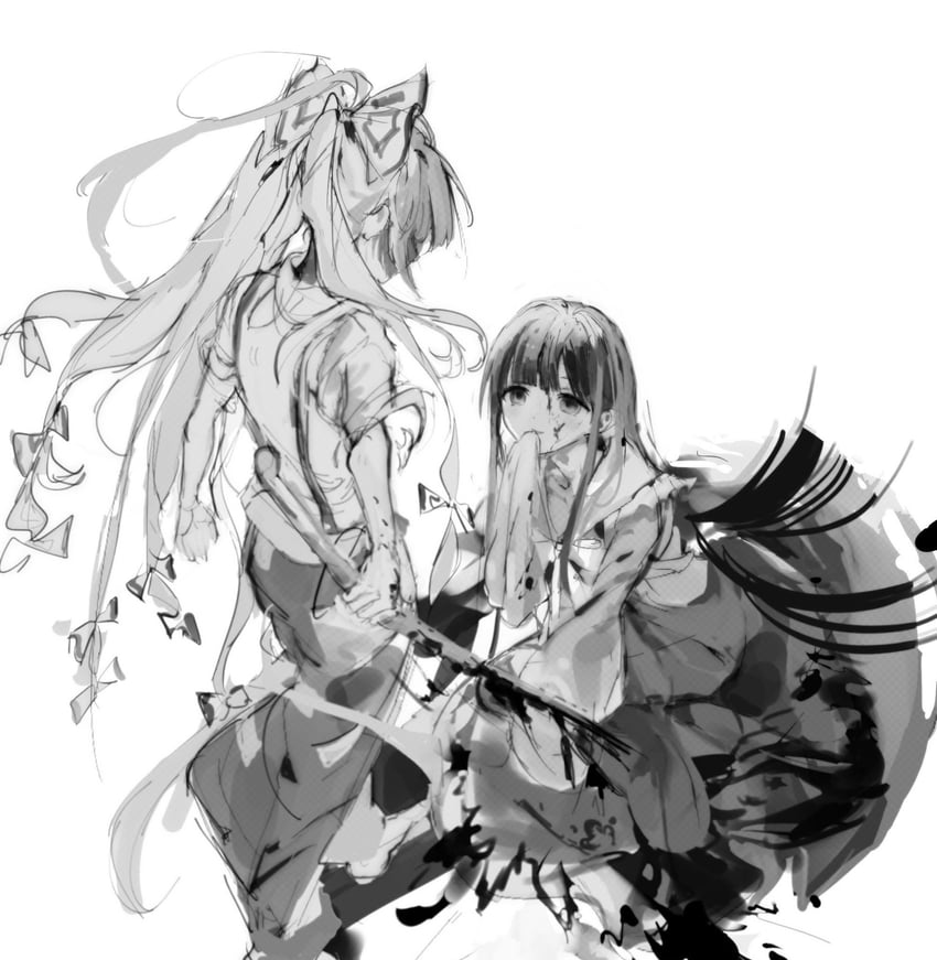 fujiwara no mokou and houraisan kaguya (touhou) drawn by sesmkun