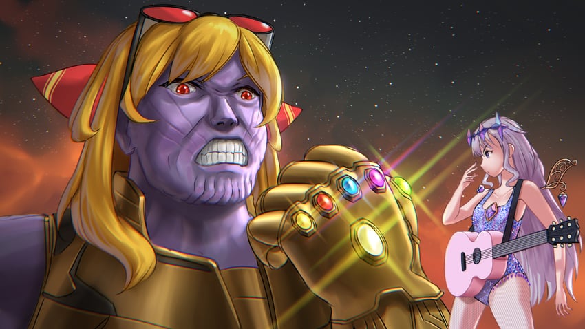 koseki bijou, kaela kovalskia, thanos, and taylor swift (hololive and 4 more) drawn by intelman