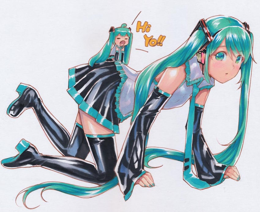 hatsune miku and chibi miku (vocaloid) drawn by mayo_riyo