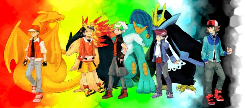 red, ethan, charizard, hilbert, brendan, and 4 more (pokemon and 7 more) drawn by uncom