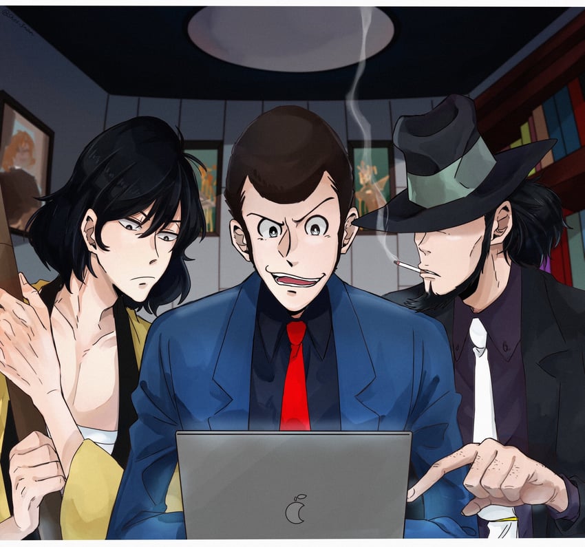 arsene lupin iii, jigen daisuke, and ishikawa goemon xiii (lupin iii) drawn by shonan
