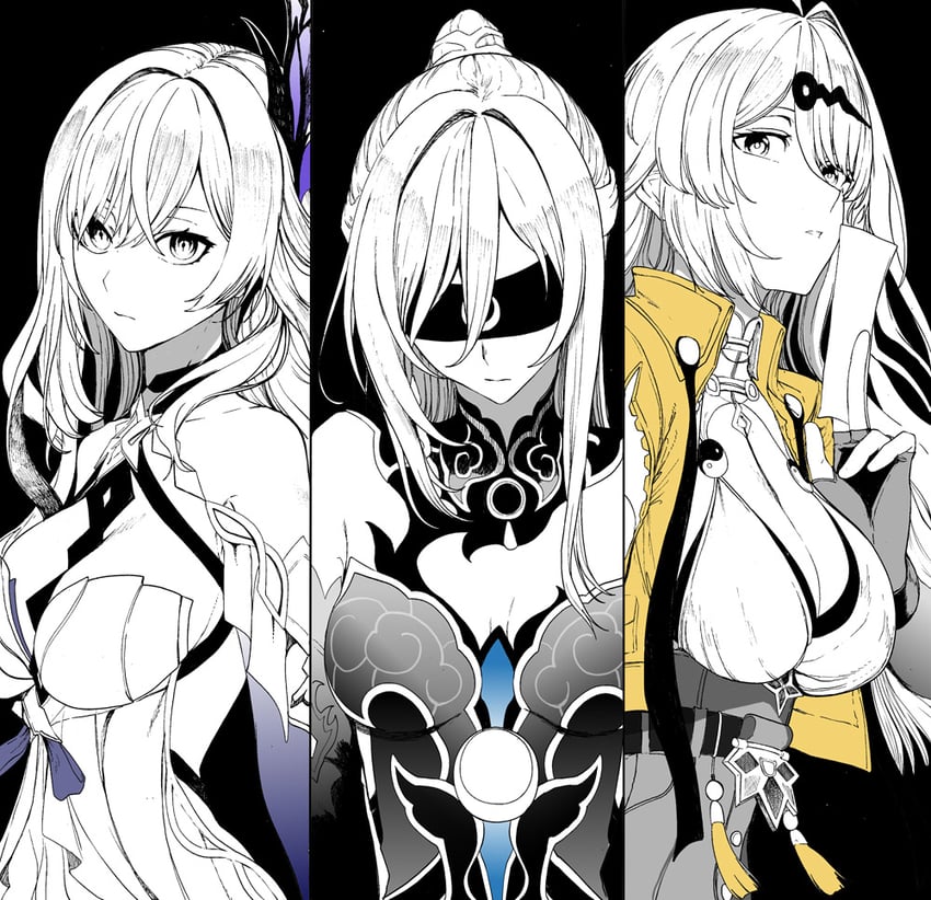 jingliu, yixuan, and skirk (genshin impact and 4 more) drawn by syatey