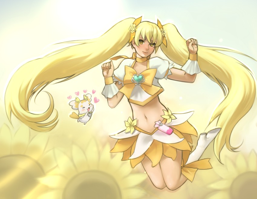 myoudouin itsuki, cure sunshine, and potpourri (precure and 1 more) drawn by roarke_(lavenderincubus)