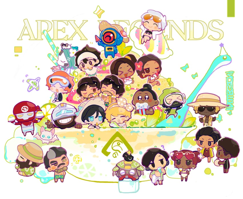 wattson, wraith, crypto, octane, valkyrie, and 23 more (apex legends) drawn by yuuu_(maruunaka)