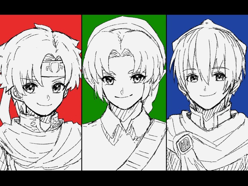 link, marth, and roy (fire emblem and 5 more) drawn by waffuum