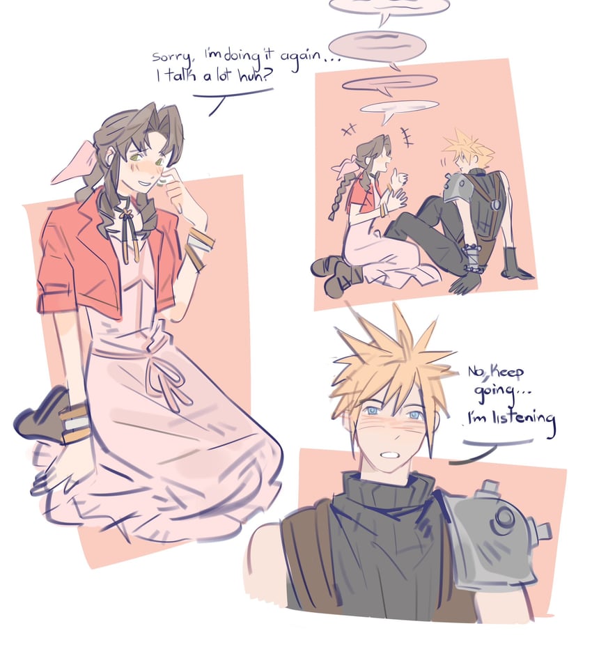 cloud strife and aerith gainsborough (final fantasy and 2 more) drawn by mmmckayyy