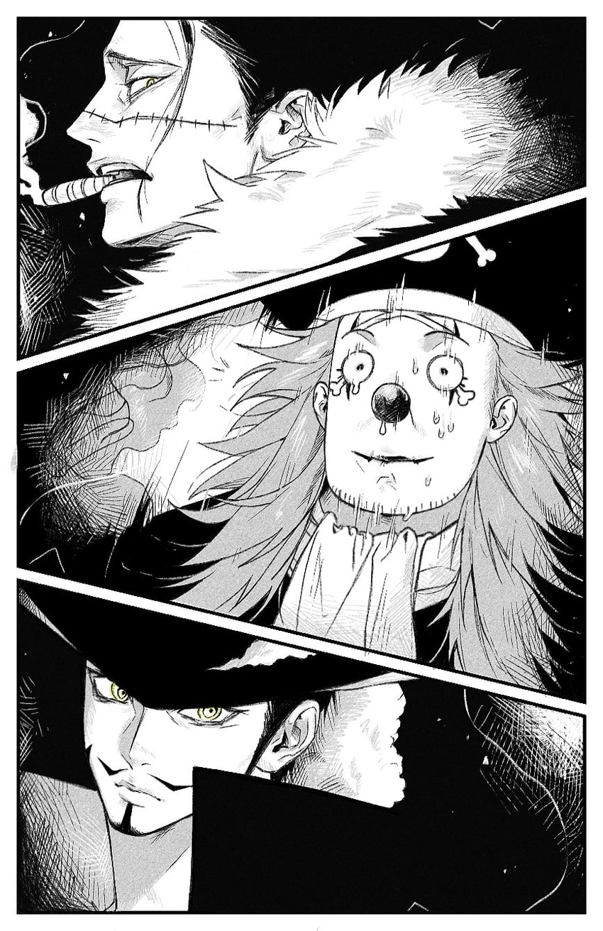 crocodile, buggy the clown, and dracule mihawk (one piece) drawn by nieun_1