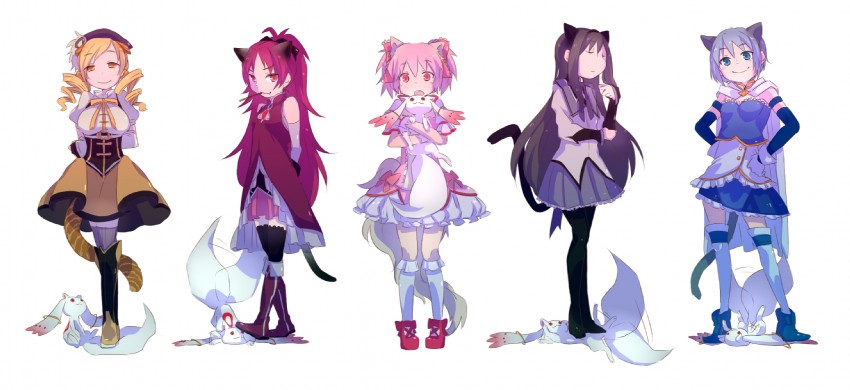 akemi homura, kaname madoka, miki sayaka, sakura kyoko, tomoe mami, and 1 more (mahou shoujo madoka magica) drawn by kyouno_(414119san)