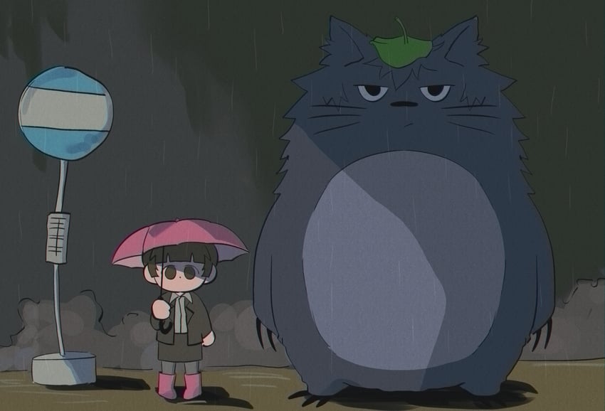 totoro, tsunemori akane, and kougami shin'ya (tonari no totoro and 1 more) drawn by istranger299