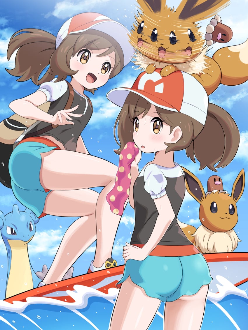 eevee, lapras, diglett, and elaine (pokemon and 1 more) drawn by pokemoa