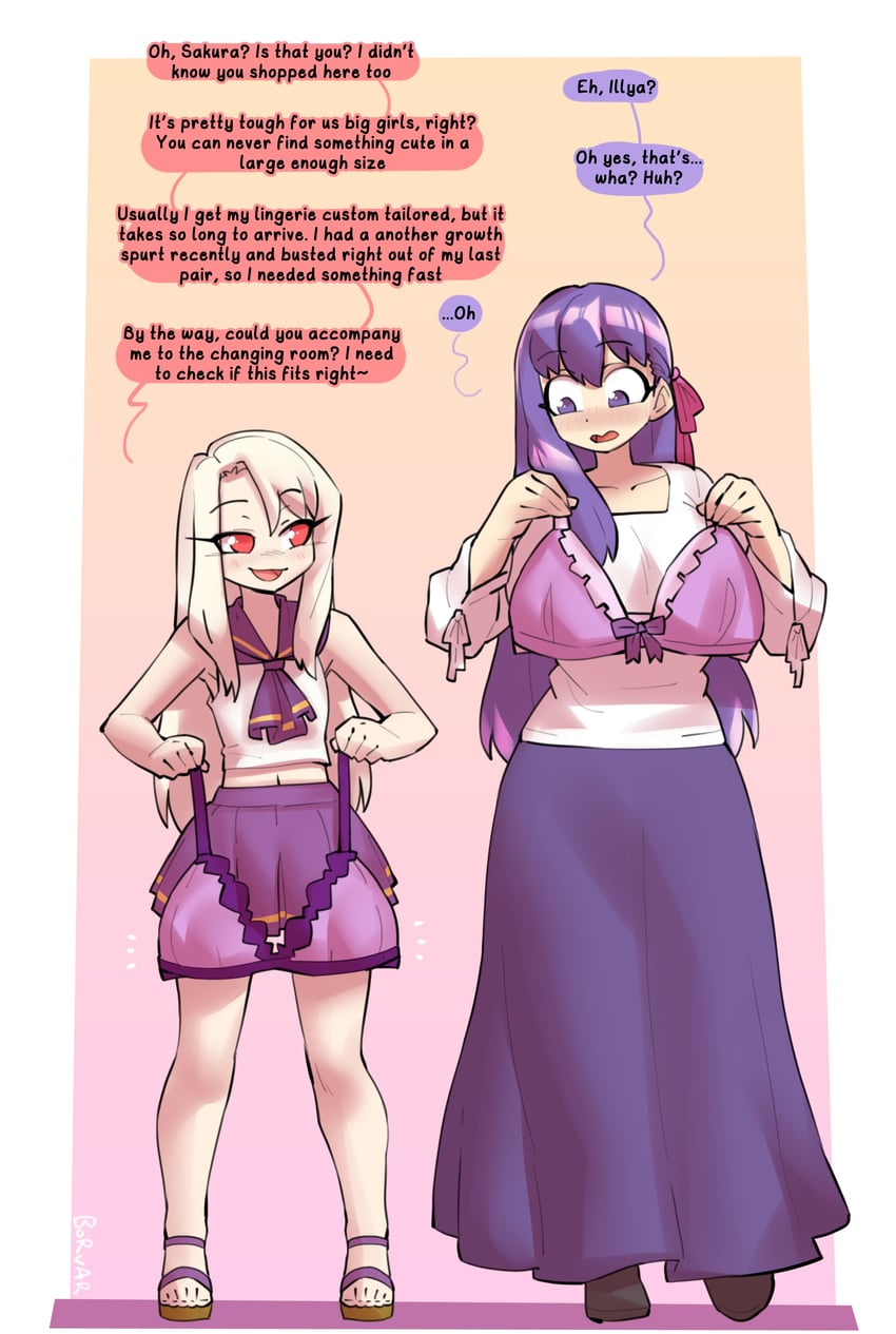 illyasviel von einzbern and matou sakura (fate and 1 more) drawn by borvar