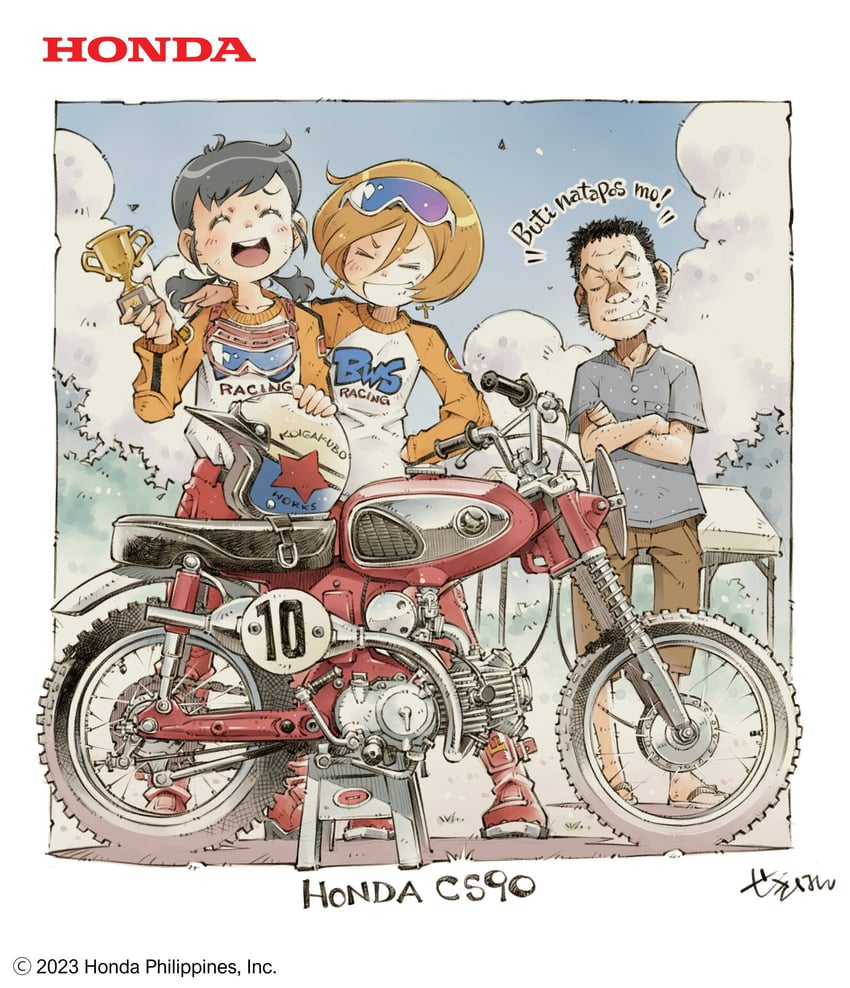 genie, anji, and boss (genie's motorcycle life) drawn by sekihan