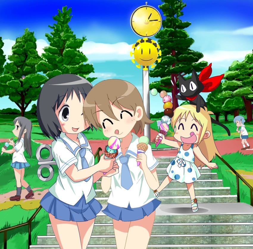 shinonome nano, naganohara mio, aioi yuuko, minakami mai, professor shinonome, and 2 more (nichijou) drawn by imaden and t2