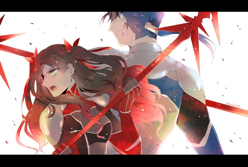 cu chulainn and tohsaka rin (fate and 2 more) drawn by namahamu_(hmhm_81)