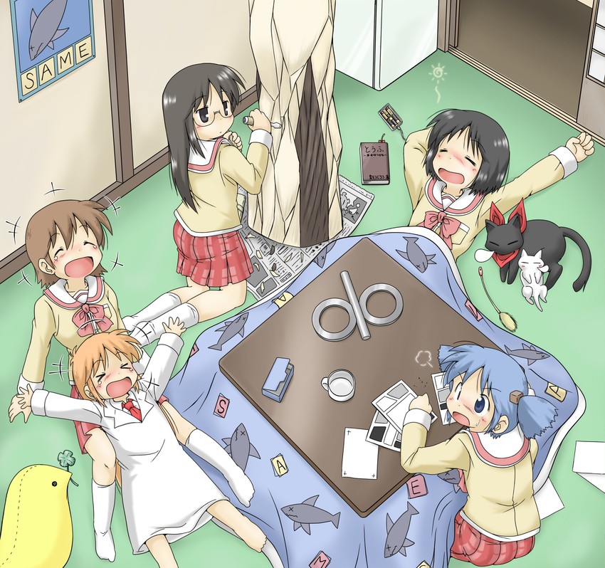 shinonome nano, naganohara mio, aioi yuuko, minakami mai, professor shinonome, and 1 more (nichijou) drawn by gaketsu