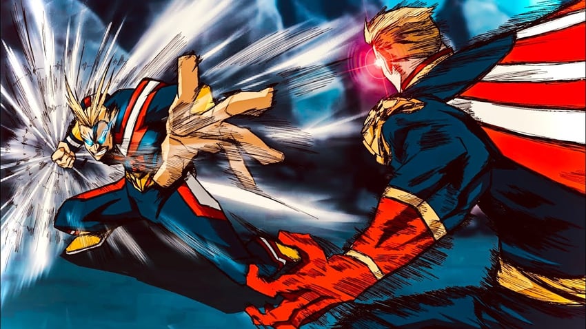 all might and homelander (boku no hero academia and 1 more) drawn by foltest_animations