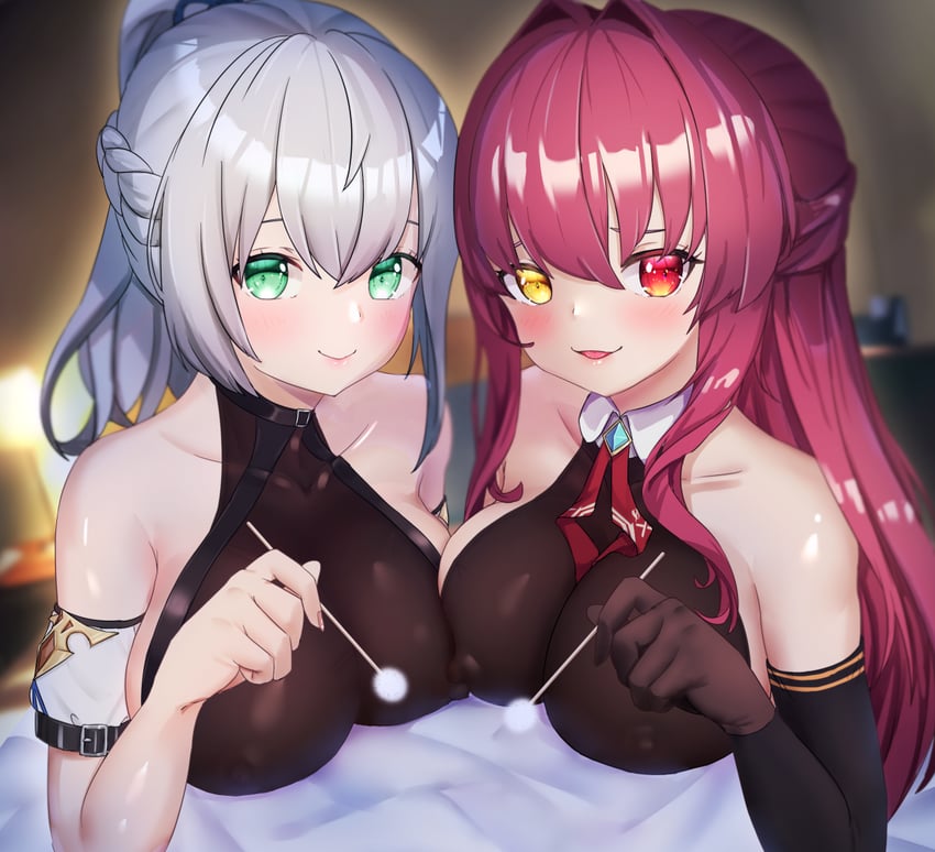 houshou marine and shirogane noel (hololive) drawn by dongchuan