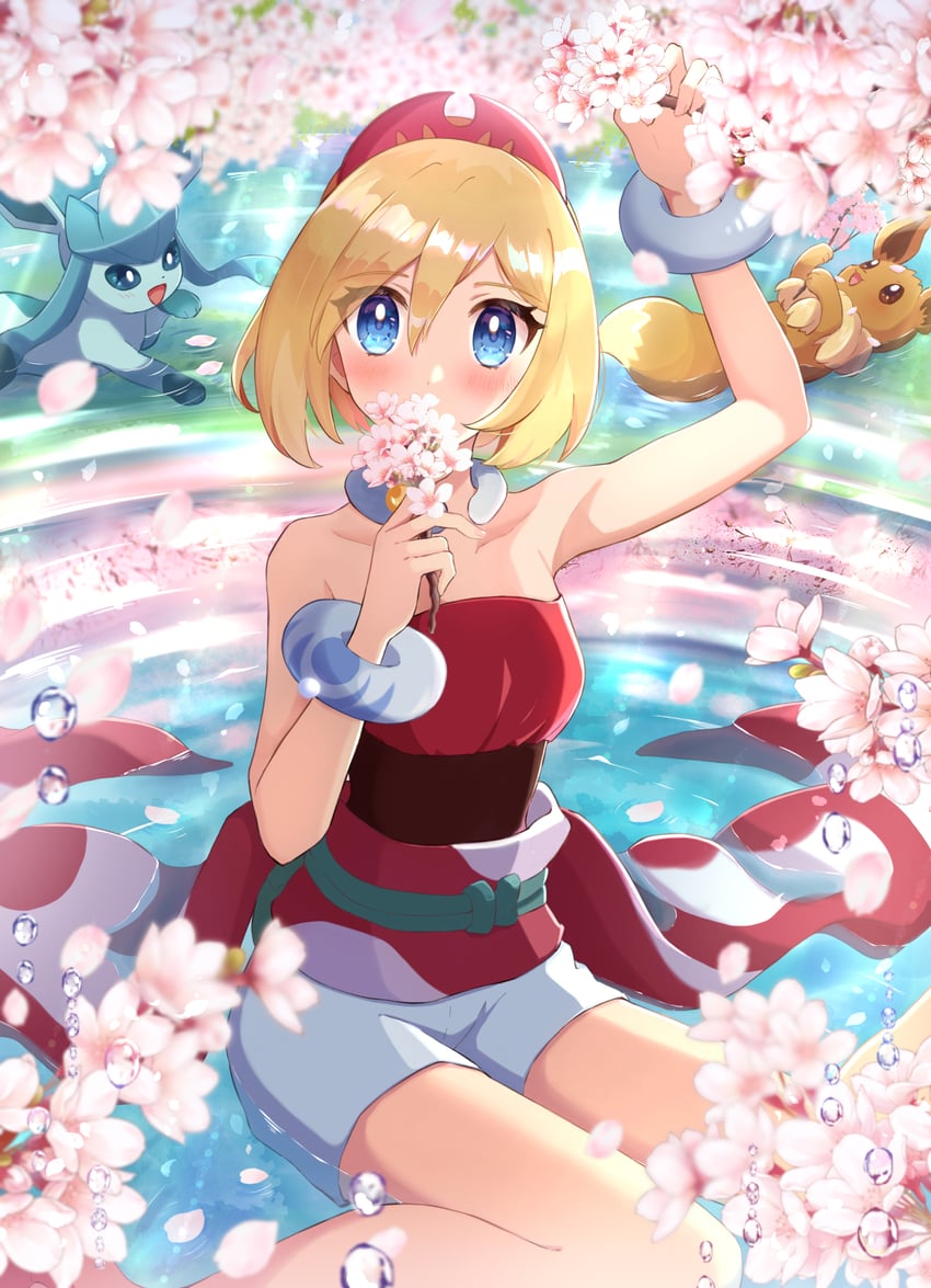 eevee, glaceon, and irida (pokemon and 1 more) drawn by haru_(haruxxe)