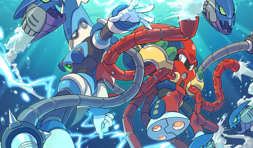 launch octopus and volt kraken (mega man and 3 more) drawn by u_wstr
