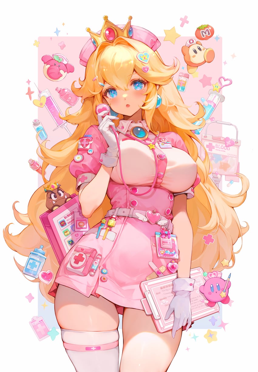 kirby, princess peach, waddle dee, goomba, virus, and 3 more (mario and 3 more) drawn by mushroommirror