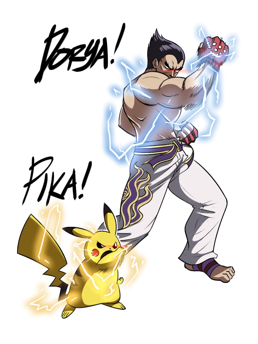 pikachu and mishima kazuya (pokemon and 3 more) drawn by tina_fate